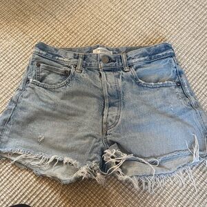 Moussy Faded Blue Frayed Jean Shorts